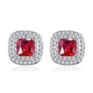 Stud Red CZ Crystals Silver Earrings New